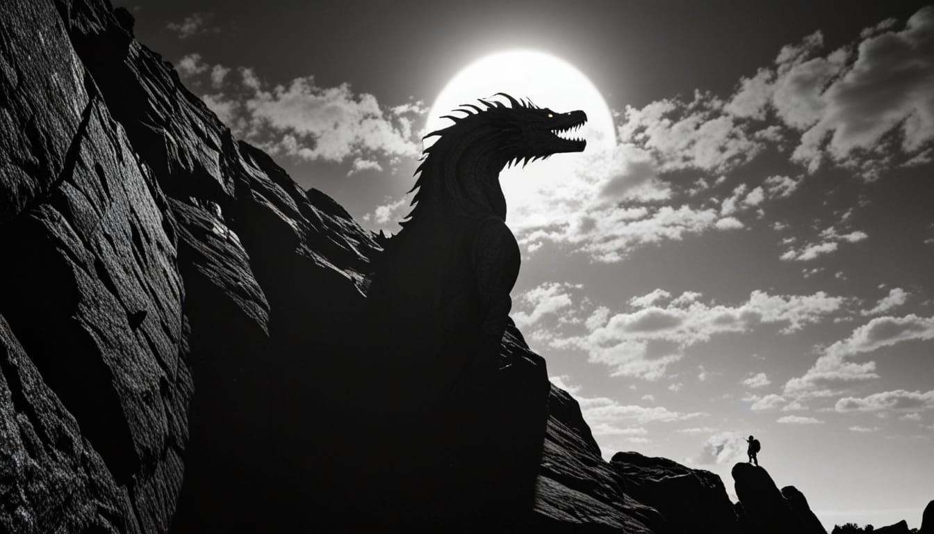 Seurat-Inspired Conté Drawing of Dragon and Rock Climber