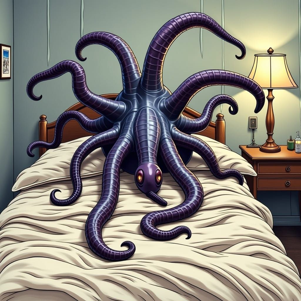 Nightmare Creature with Tentacles in Sci-Fi Style