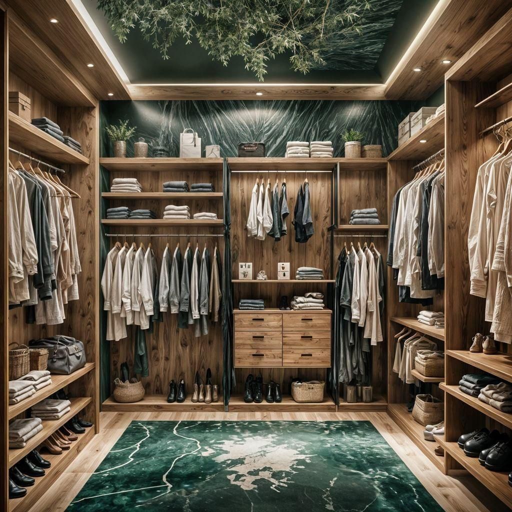 Minimalist Walk-In Closet in Forest Green, Digital Art