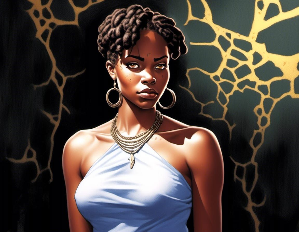 Wakanda Woman Portrait in Manga Style