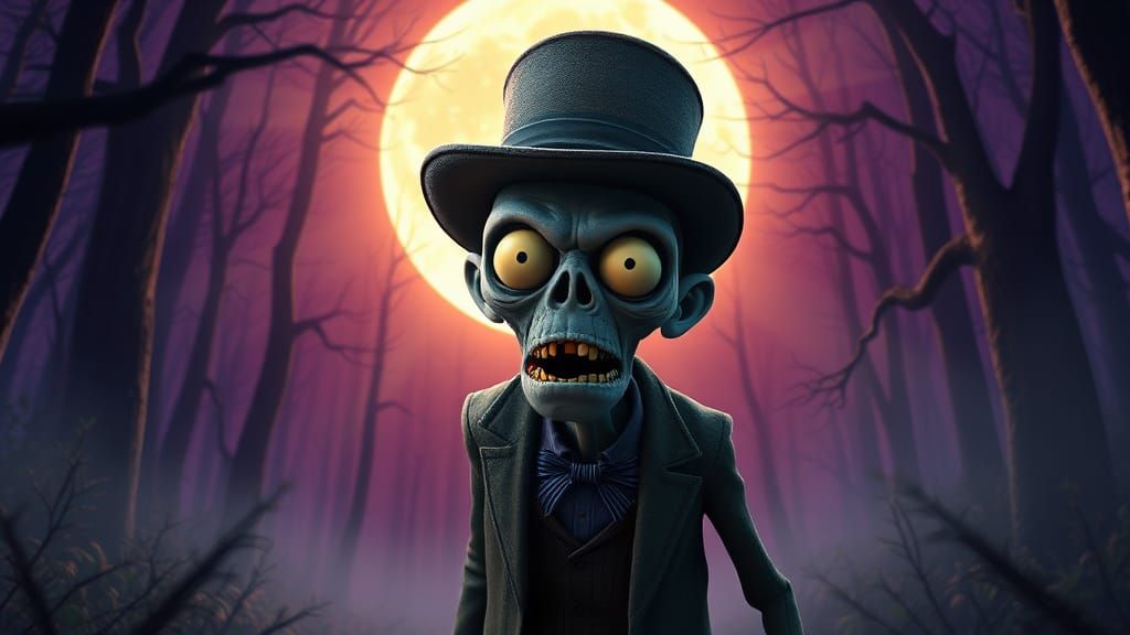 Googly-Eyed Zombie Emerges From Spooky Woods: 3D Digital Art