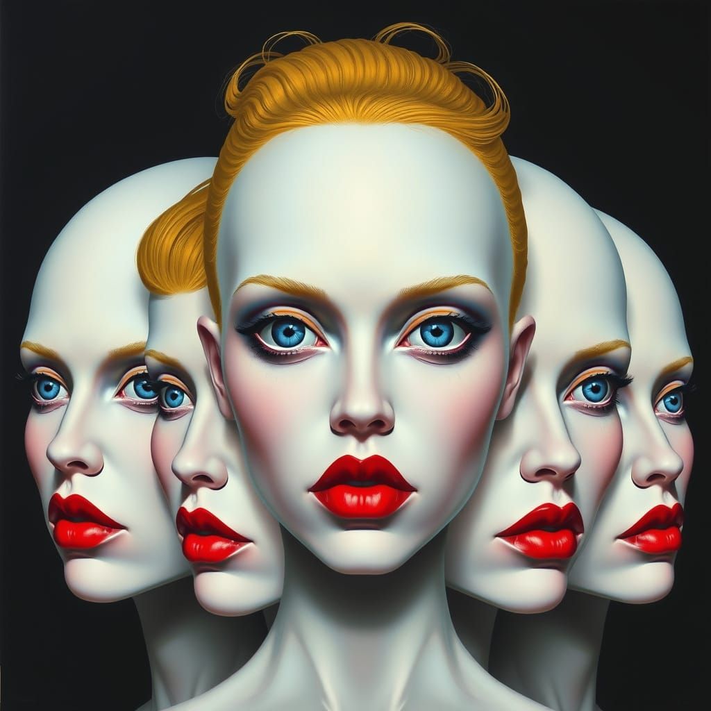 Ethereal Faces in Surreal Composition