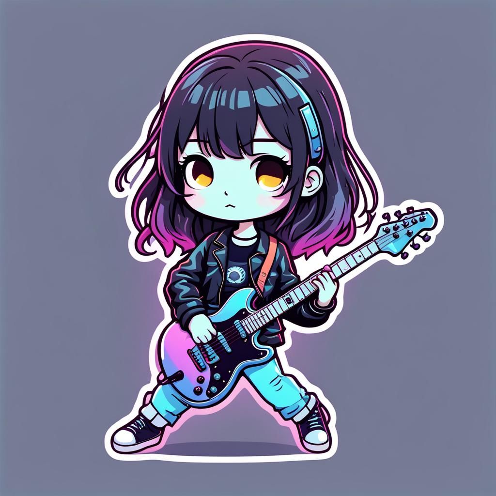 Chibi girl playing an electric guitar