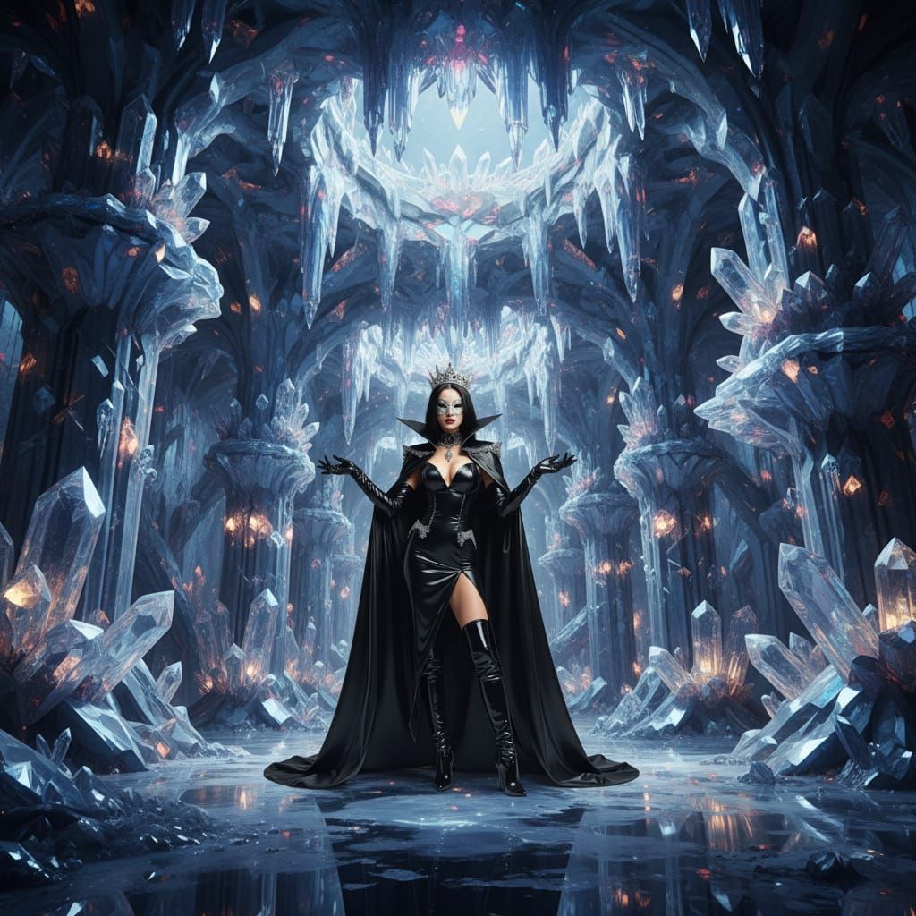 Dark Haired Queen in Extravagant Latex and Leather Gown