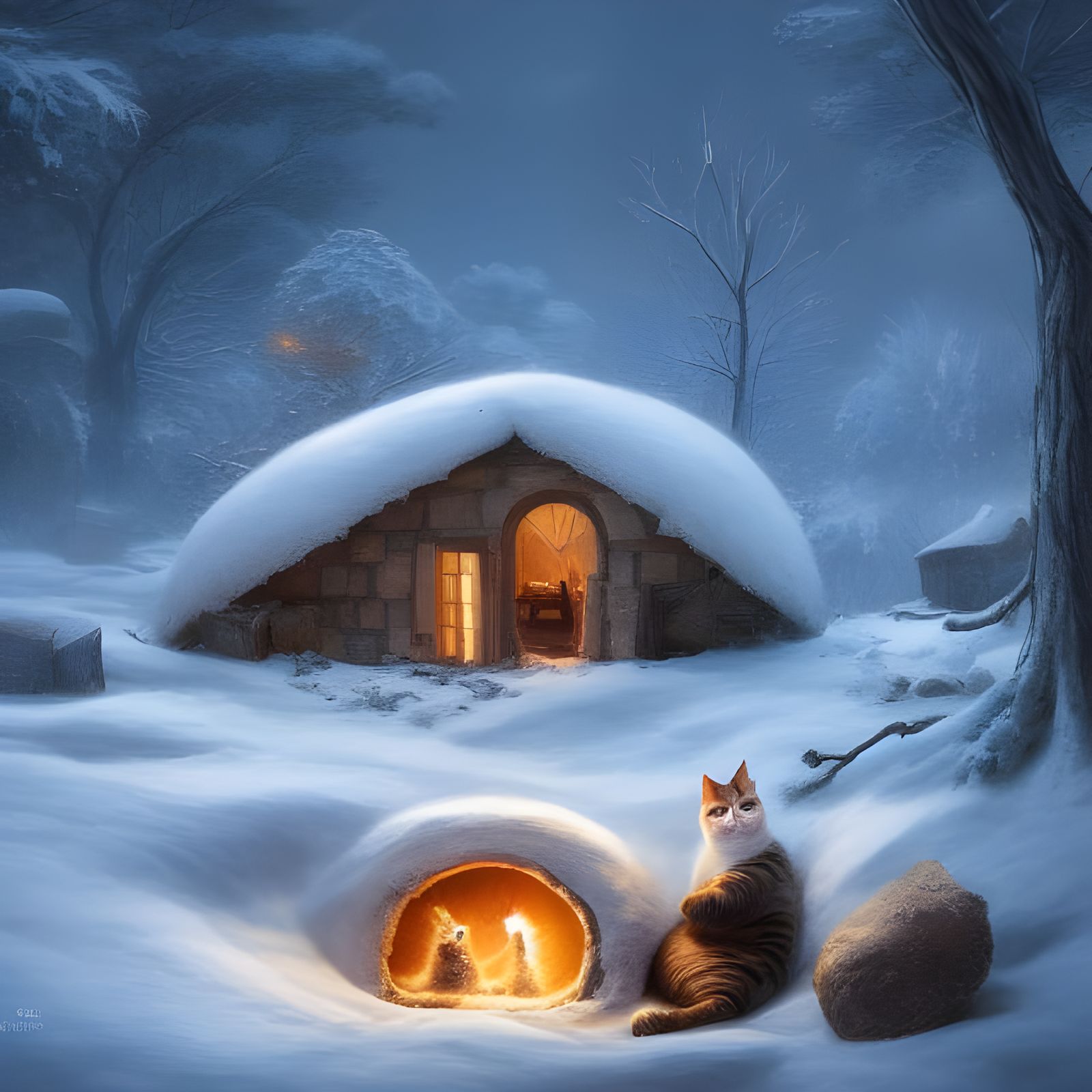 Cozy Underground Burrow in Winter Scene