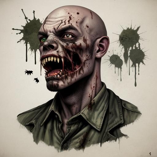Zombie Pit Bull in Tim Burton Style