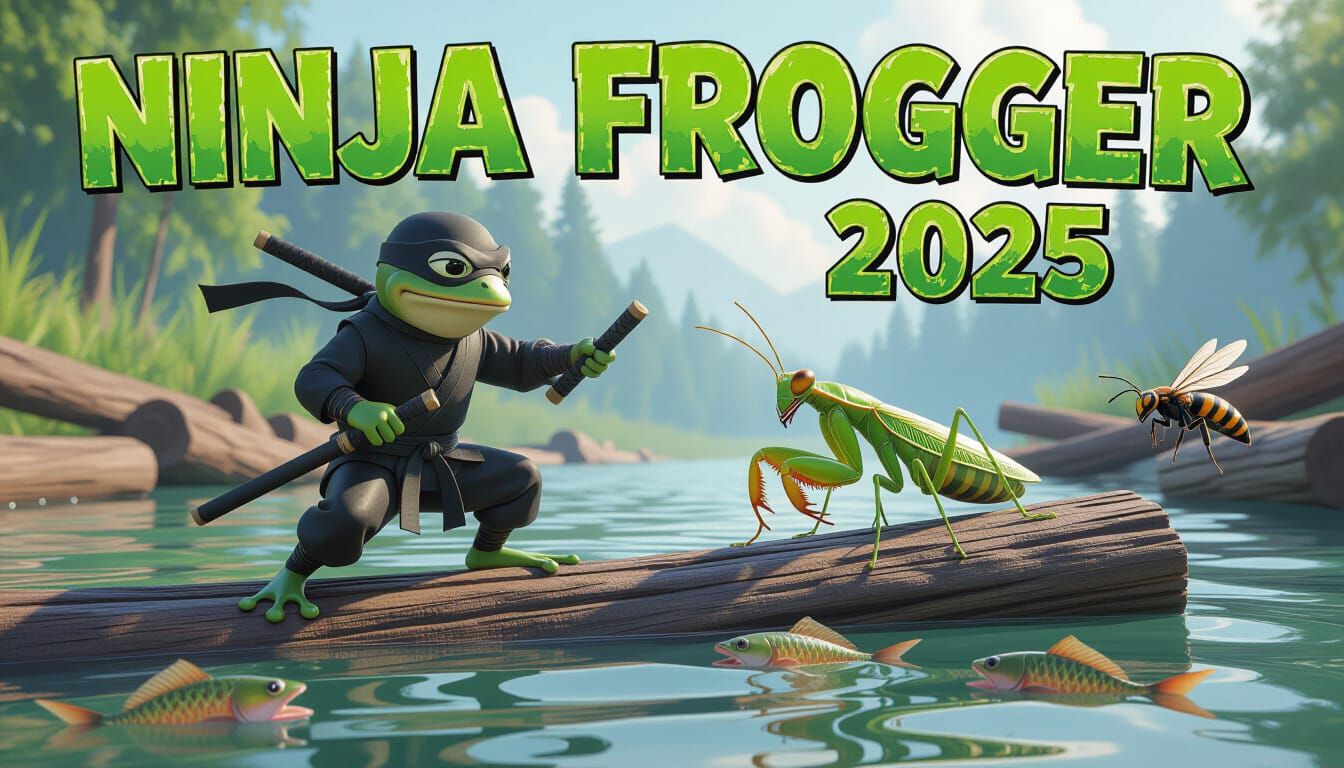 Ninja Frog Battles Mantis in River of Logs