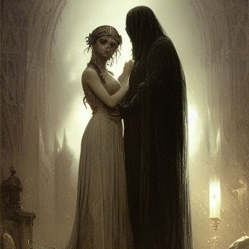 Gothic Princess with Dominant Teacher, Horror Art