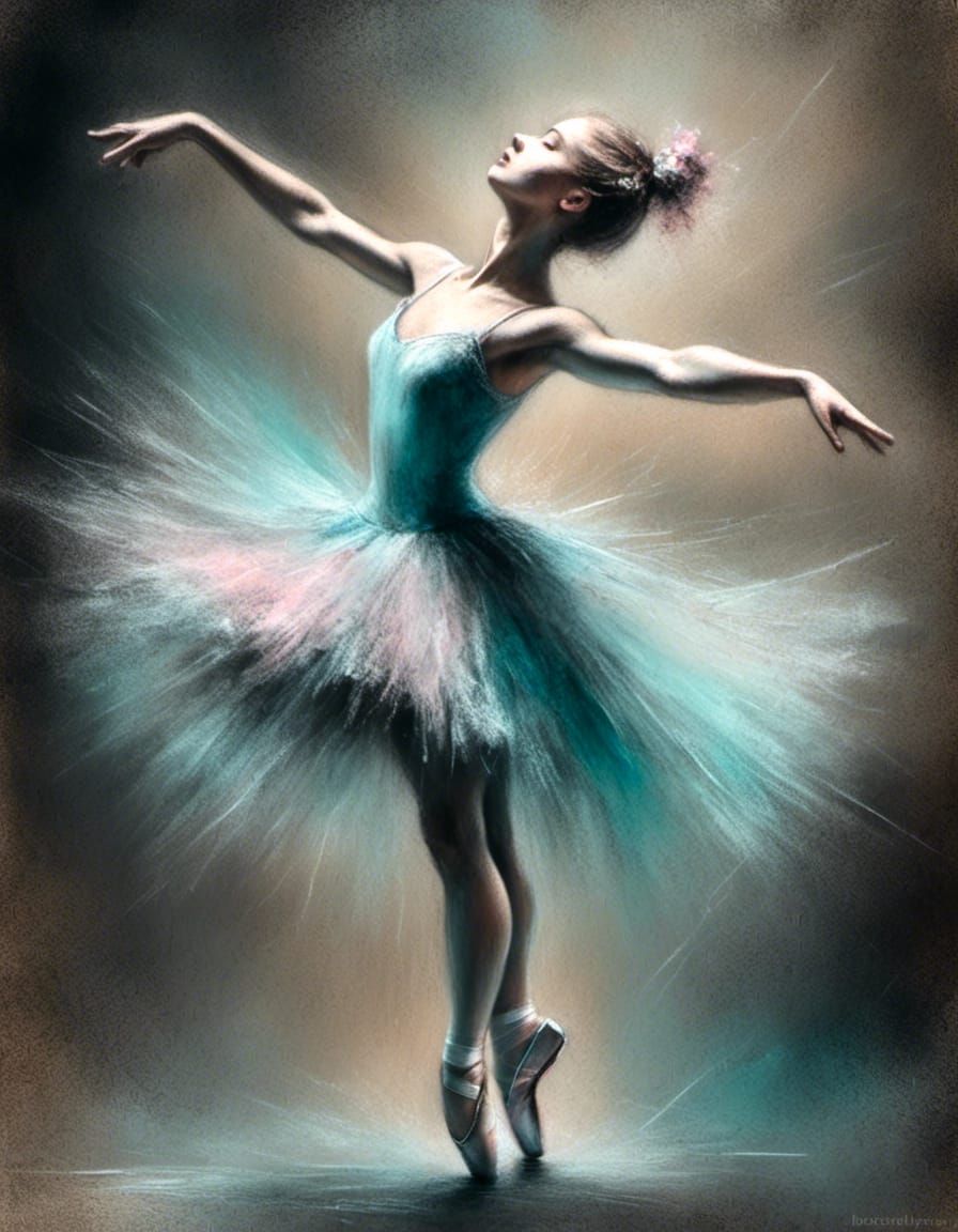 Ballerina Dancing: Pastel Drawing in Impressionist Style