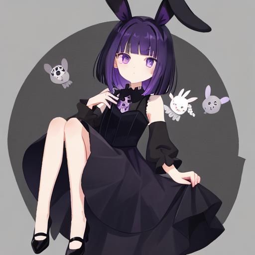 Pretty Girl with Rabbit Ears and Raven Hair
