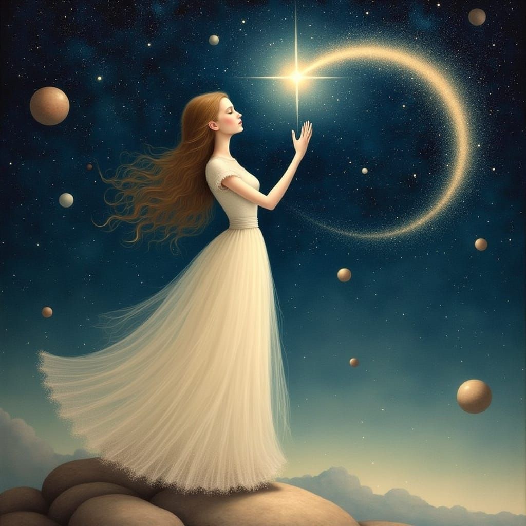 Ethereal Woman Reaching for a Shooting Star