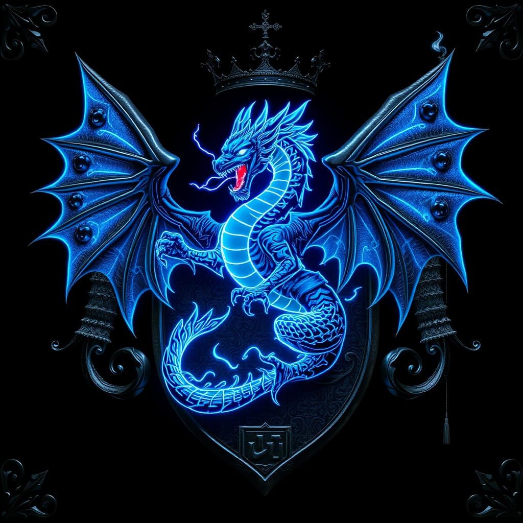 Electric Blue Dragon Family Crest in Medieval, Victorian, an...
