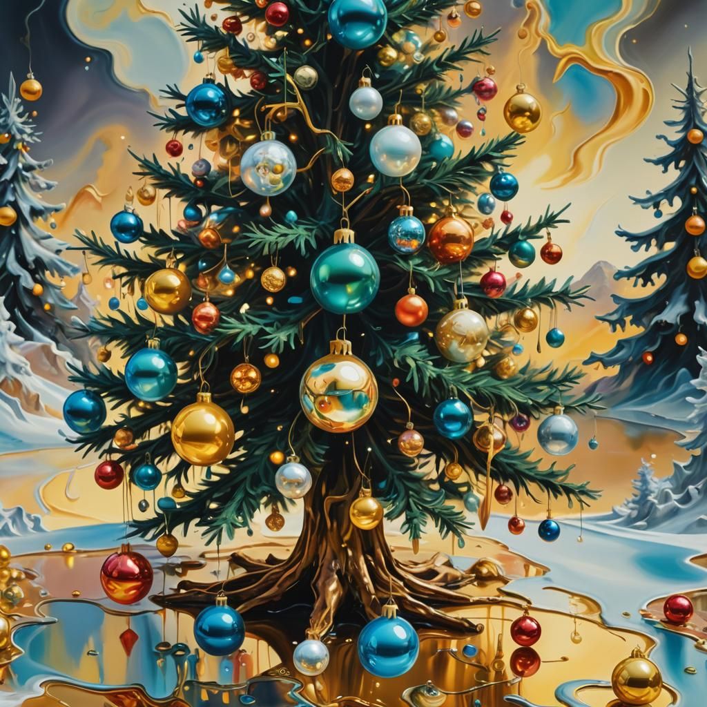 Surreal Christmas Tree in Dreamlike Landscape