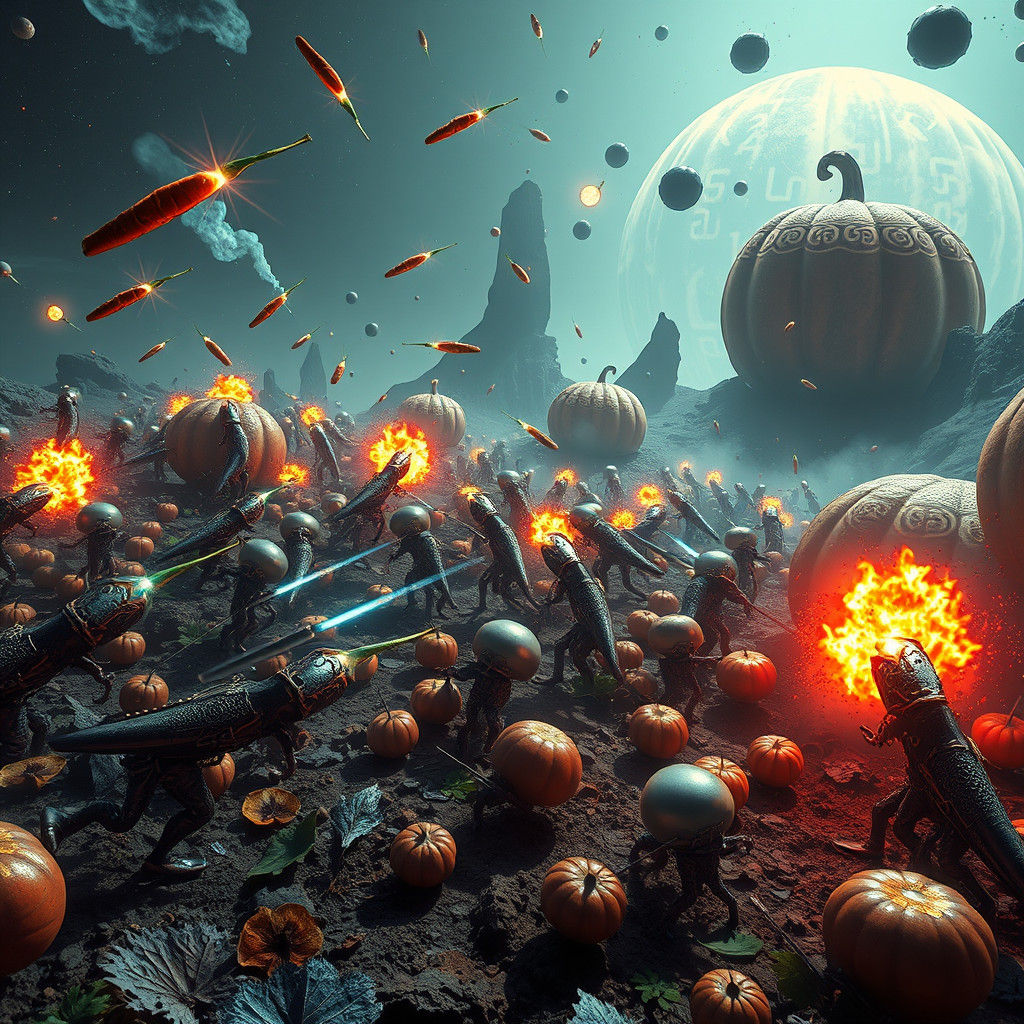 Fruits and Vegetables at War on Mystic Planet