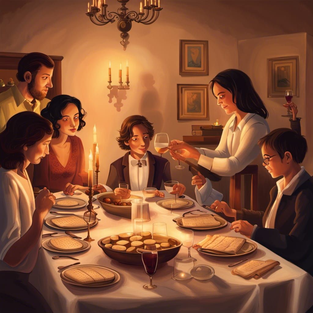 Family Seder Dinner in Warm Candlelight