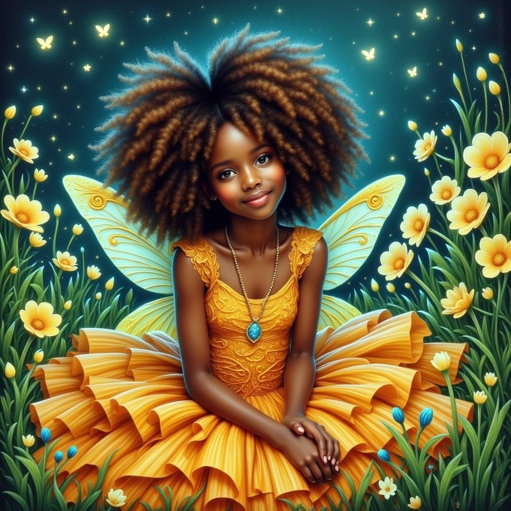Whimsical African American Fairy in Dreamy Watercolor