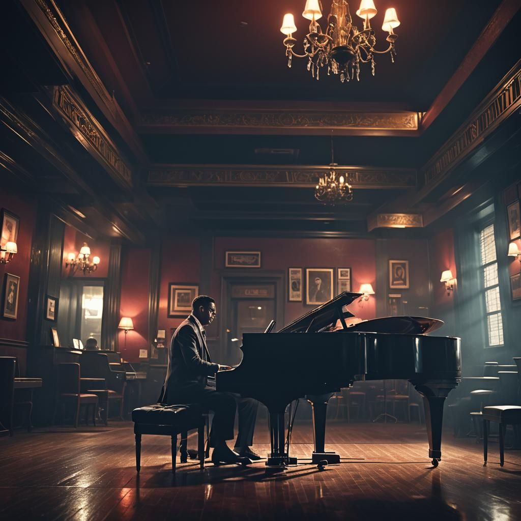 Film Noir Musician in Smoky Jazz Club