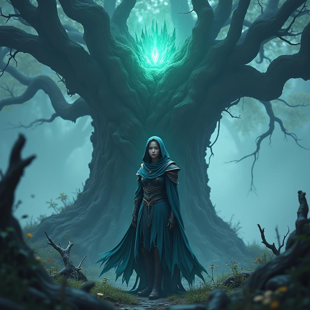 Mystical Warrior in Dark Fantasy Realm, Anime Style