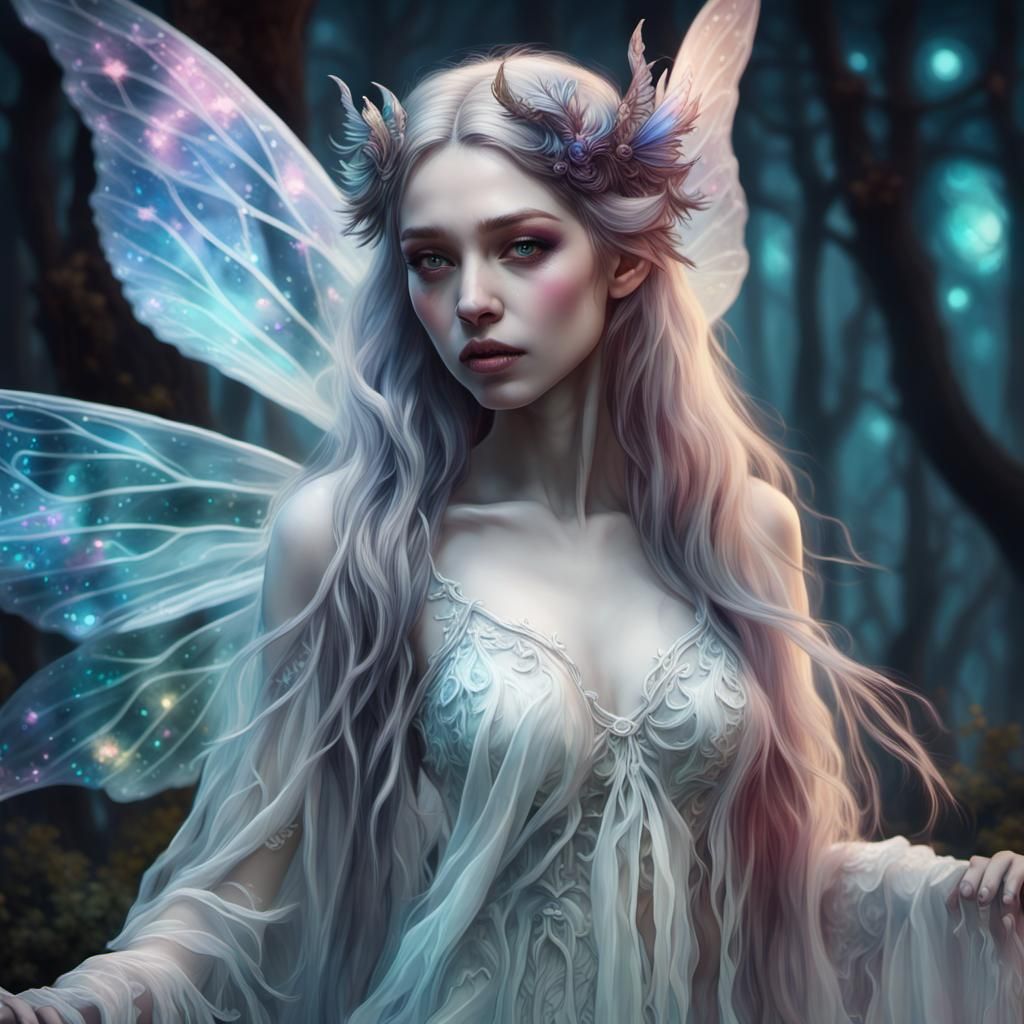 Ethereal Ghost Fairy with Iridescent Wings