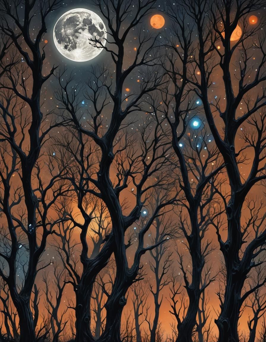 Grim Dark Fantasy Forest Under a Starry Sky