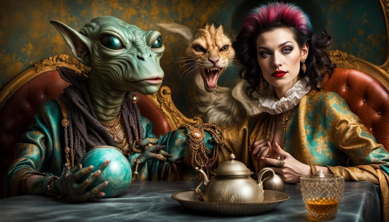 Extravagant Alien Characters in Bizarre Cosmic Dreamscape