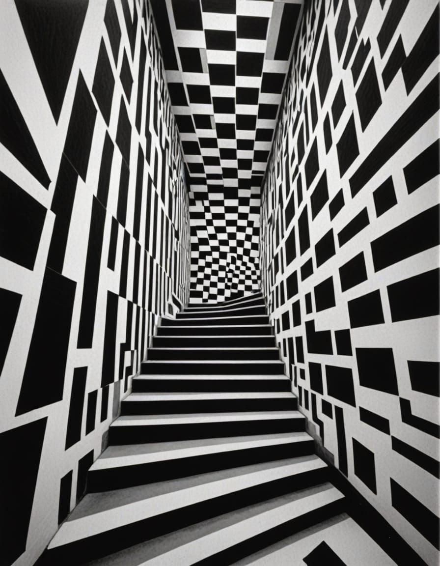 Bridget Riley-Inspired Optical Illusion Staircase