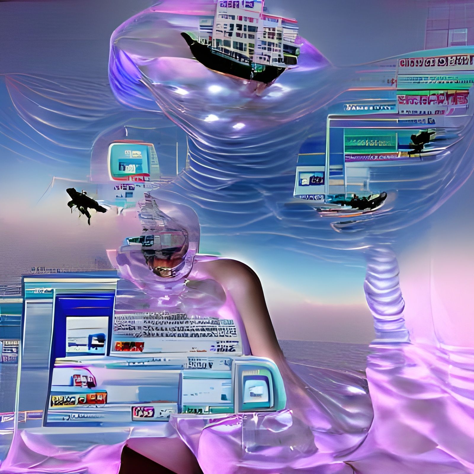 Cyberpunk Cityscape Floating in Digital Space