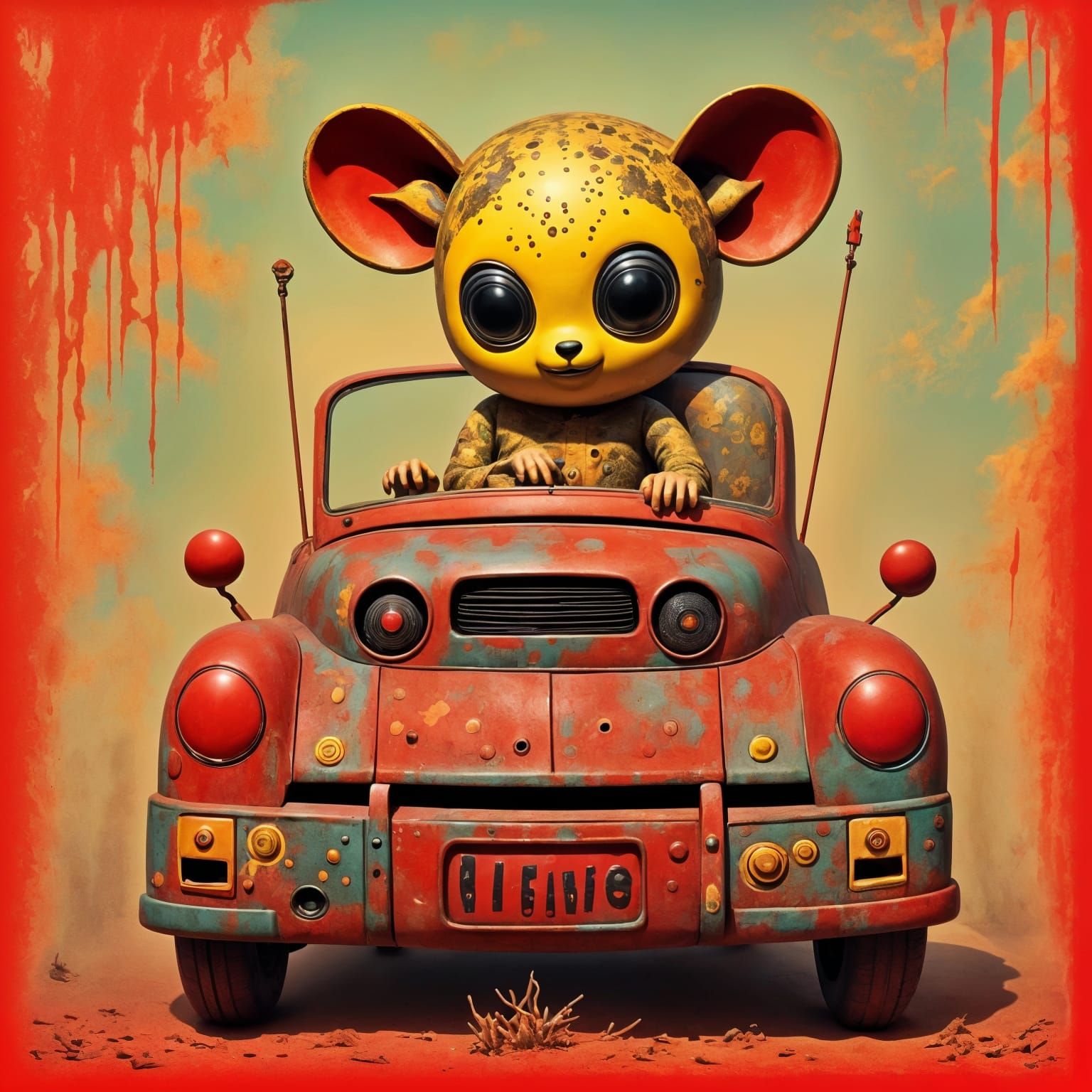 Adorable Pop Art Dolly in Red Convertible