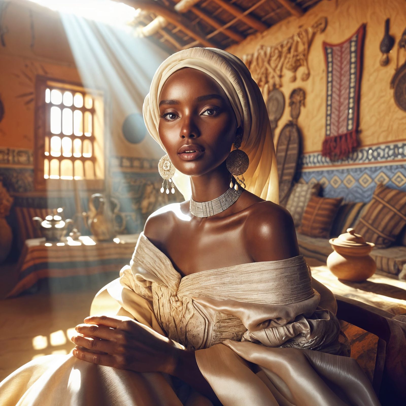 Elegant Sudanese Woman in Traditional Setting