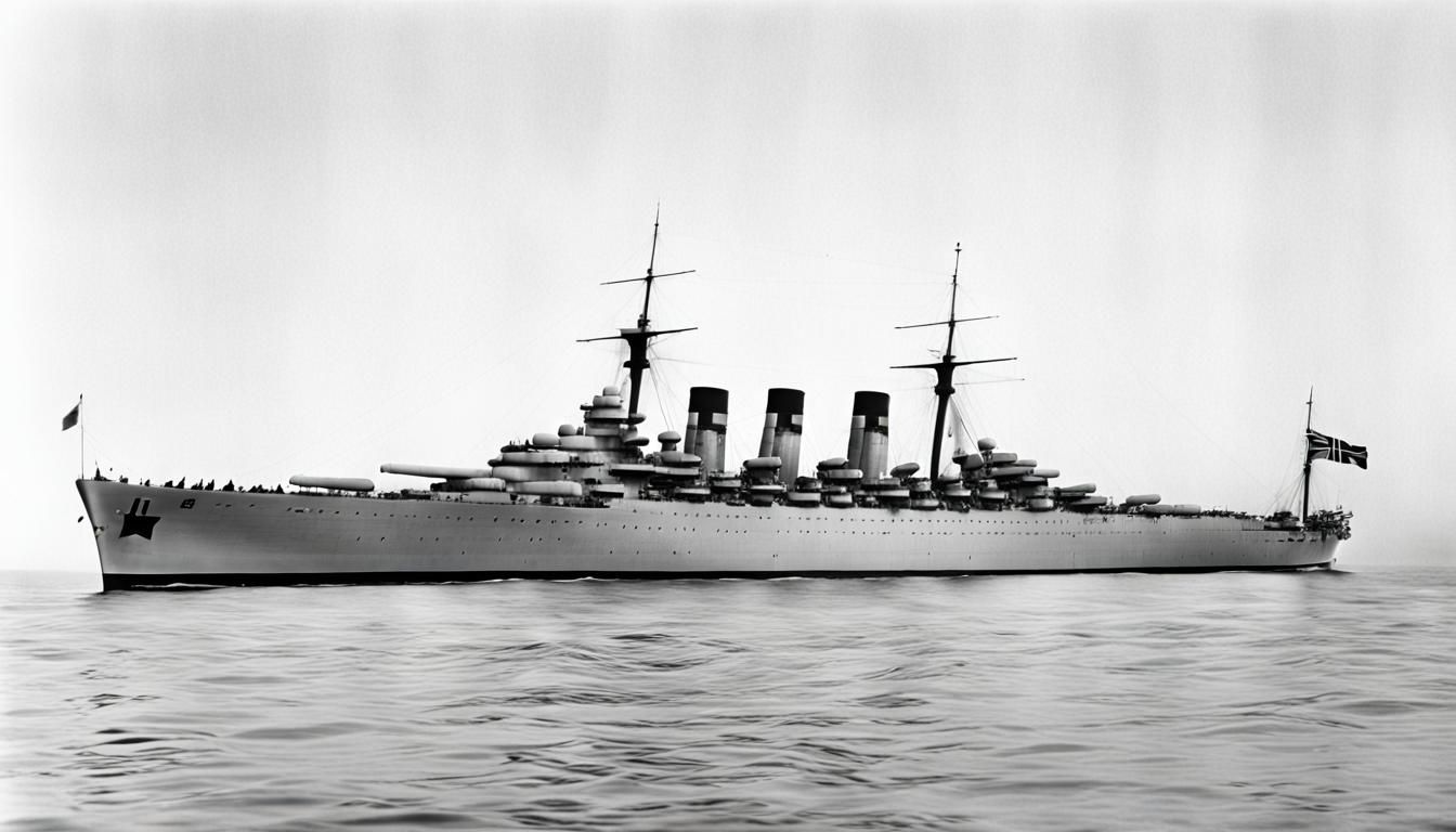German cruiser Admiral Graf Spee on a quiet Atlantic Ocean, black and white, 1938