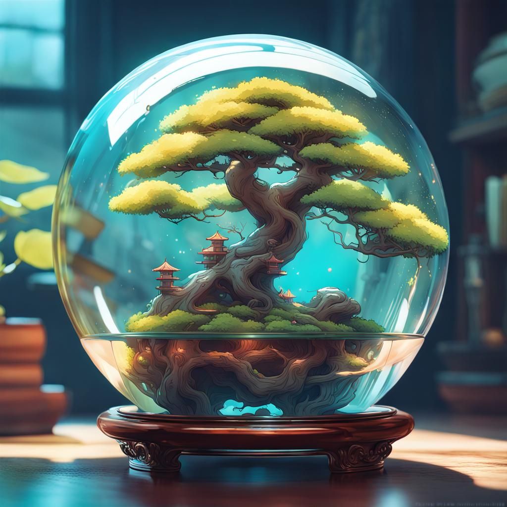 Adorable Bonsai Tree in Glass Sphere, Digital Art