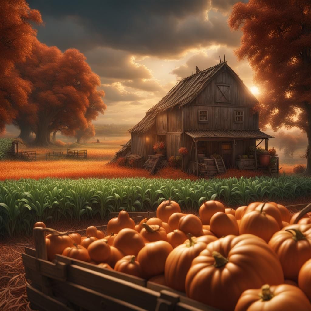 Detailed Farm Harvest in Digital Matte Painting Style
