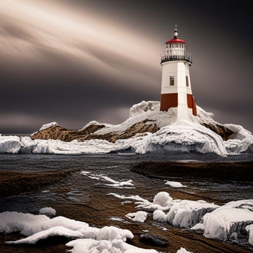 Lighthouse on Melting Ice Shelf: Climate Change Impact