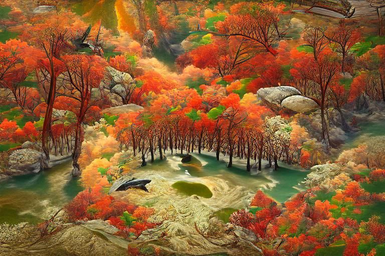 Autumn Maple Forest Bird's Eye View Painting