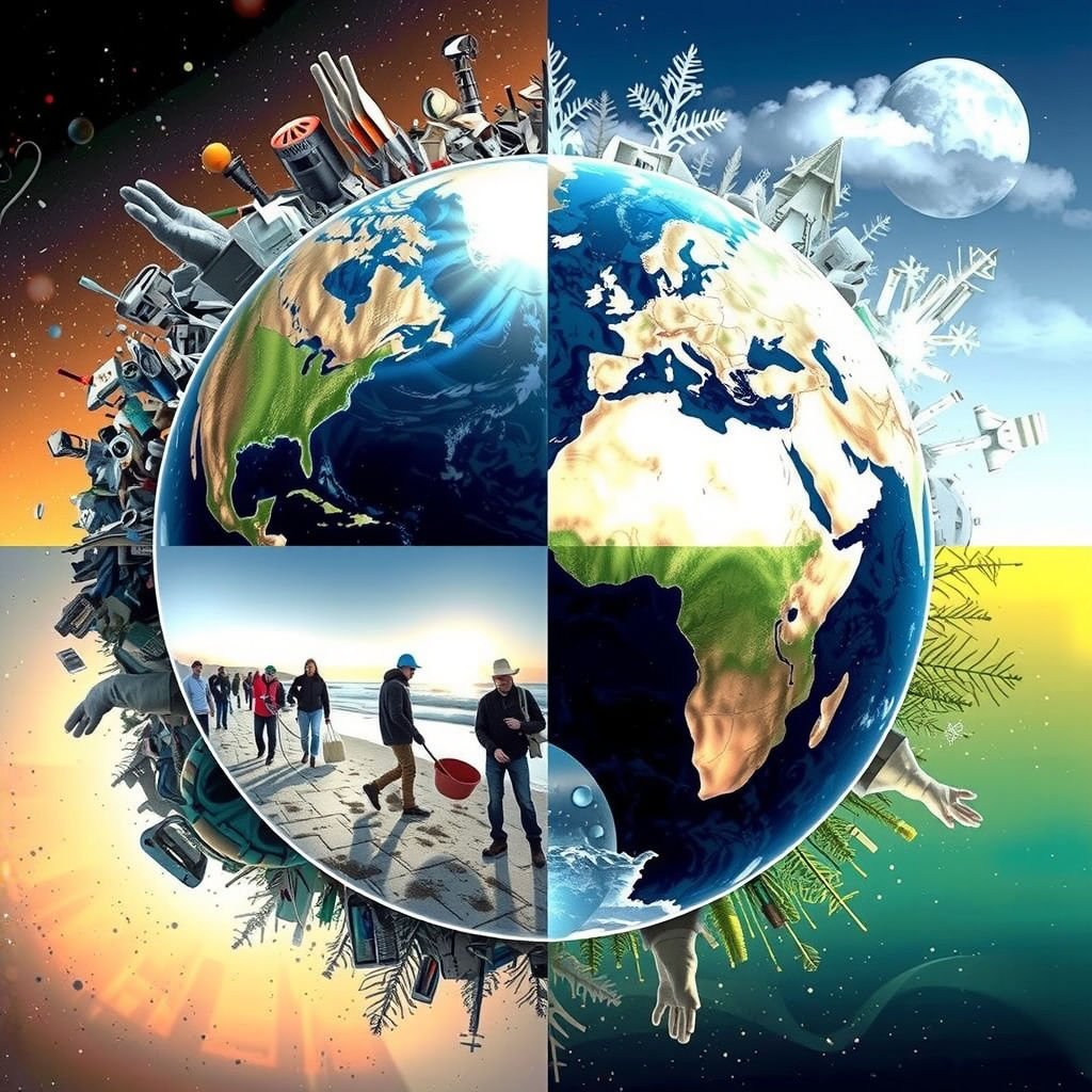 Earth Divided: Hopeful Environmental Double Exposure