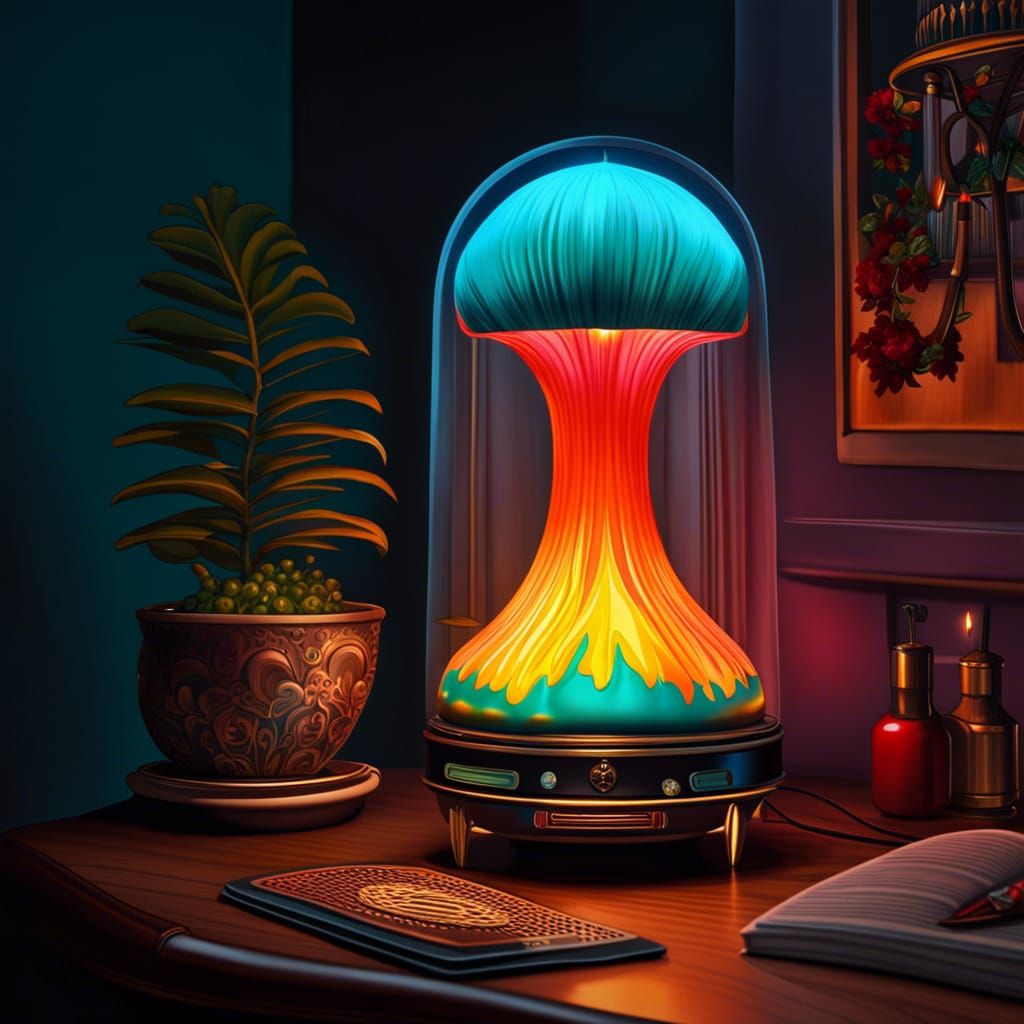90's Lava Lamp on Vintage Desk, Hyperrealistic