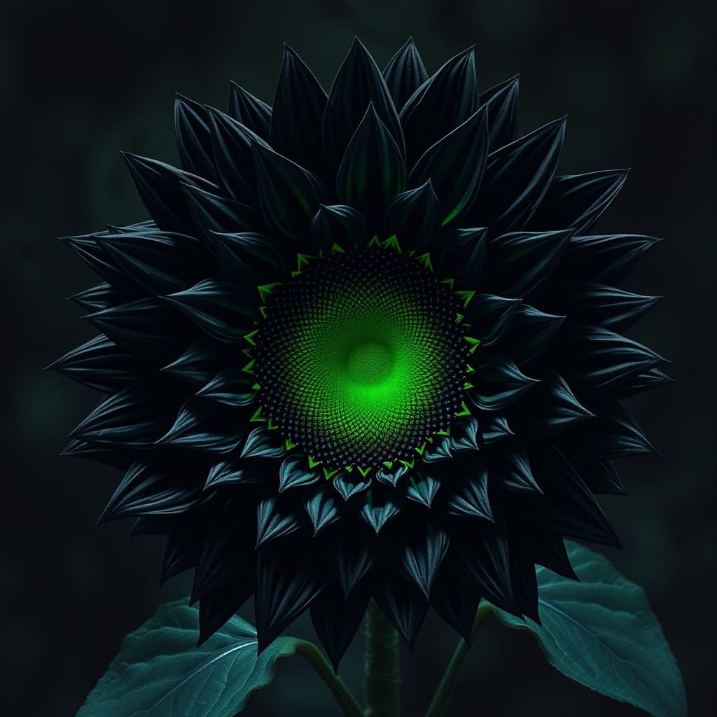 Dark Ominous Sunflower in Cyberpunk Aesthetic