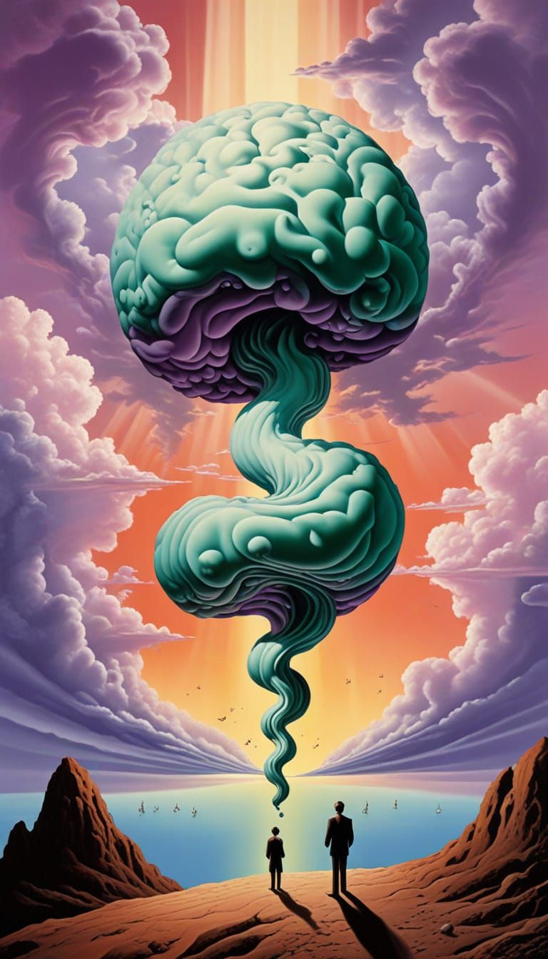 Dreamlike Scene with a Glowing Question Mark