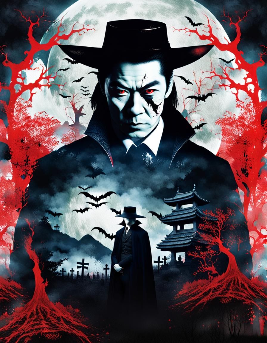 Japanese Dracula and Vampire Hunter Double Exposure Art