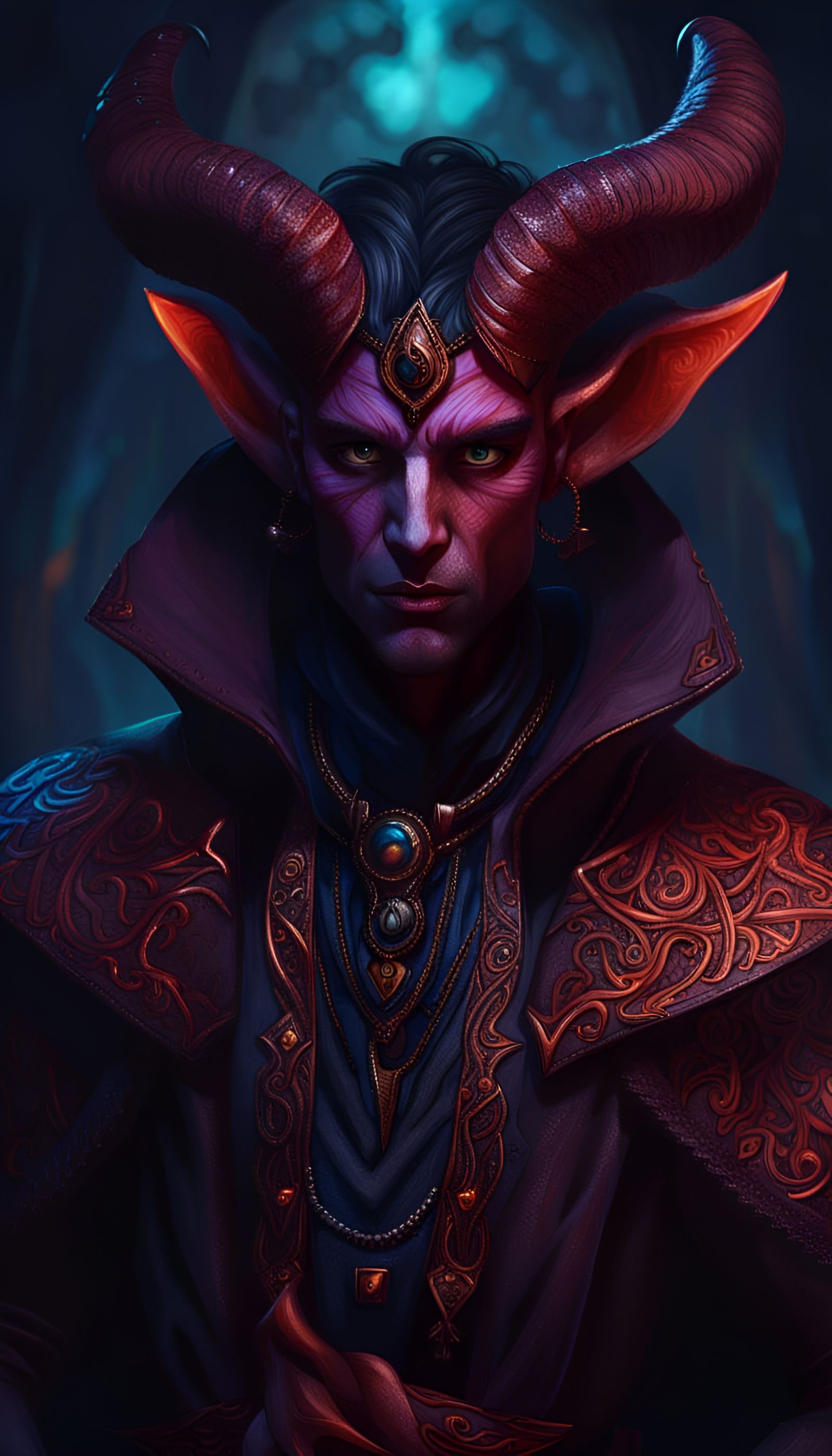 Noble Tiefling Warlock: Detailed Digital Painting