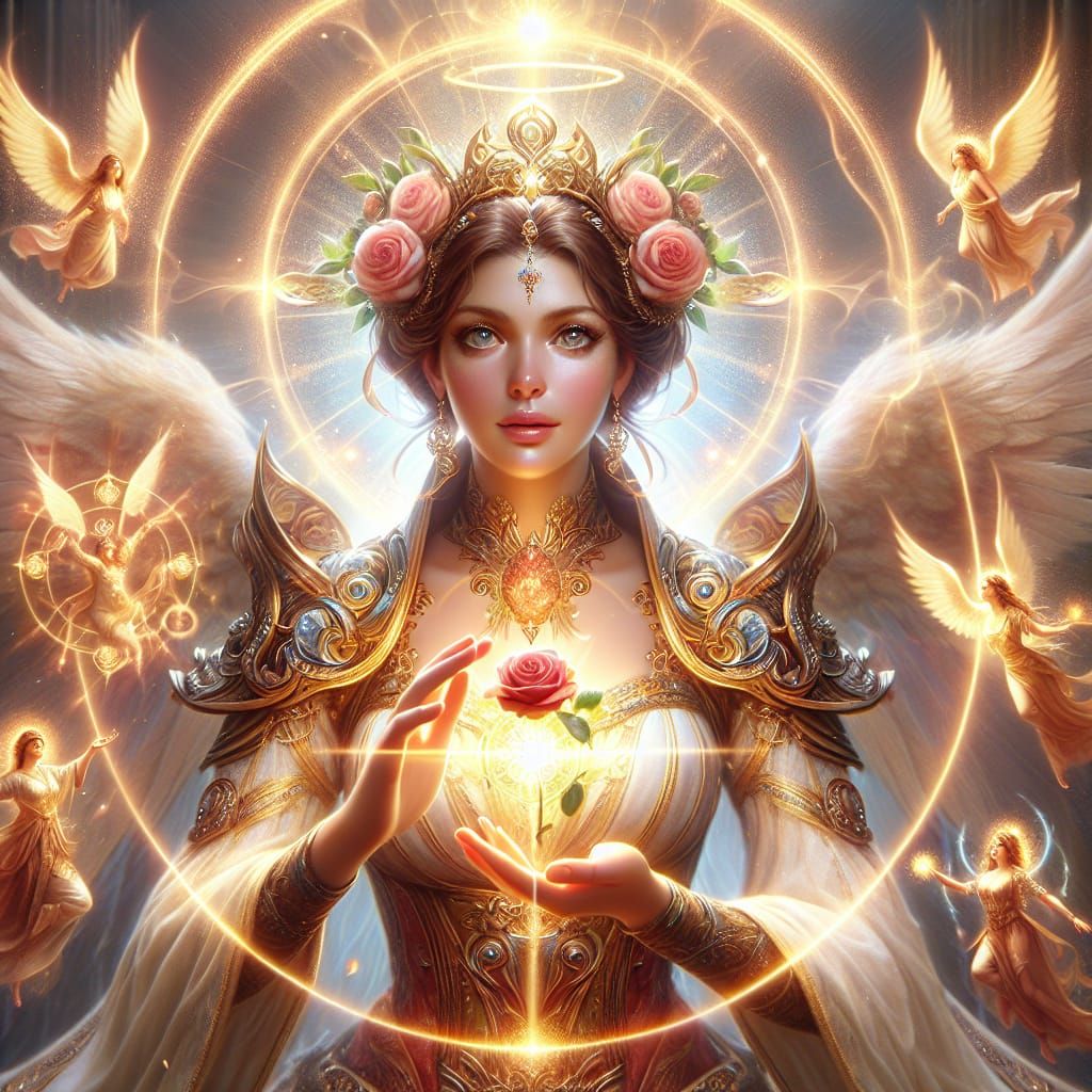 Fantasy Holy Woman with Orb and Rose