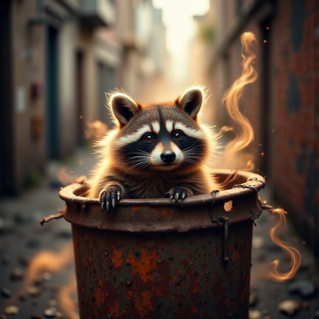 Hyper-Realistic Raccoon in a Foggy Alleyway