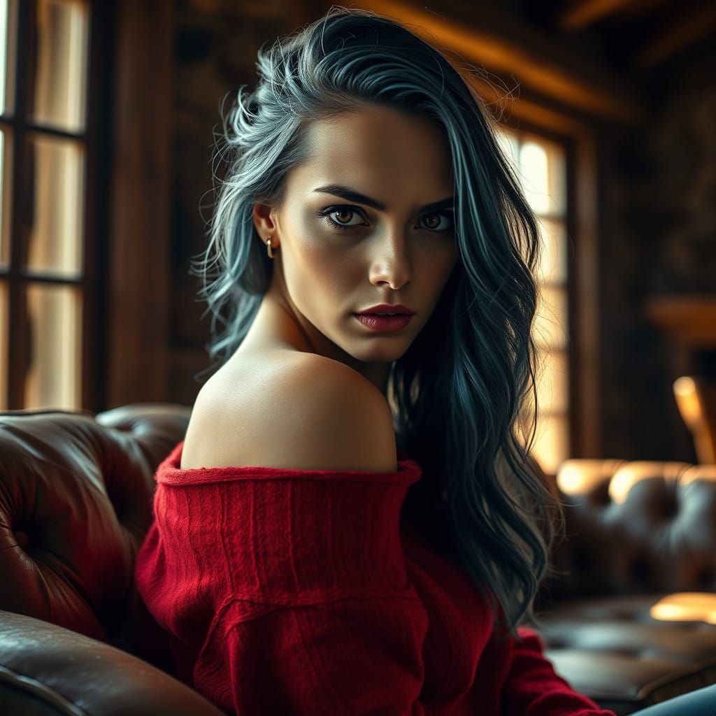 Elegant Woman in a Moody Woodland Cabin Scene