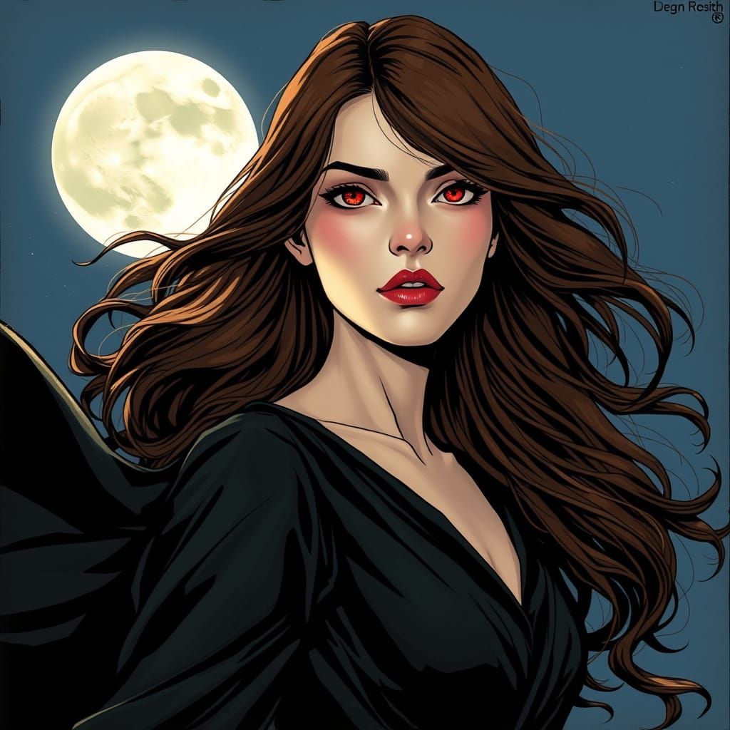 Ethereal Woman with Ruby Eyes, Comic Book Art