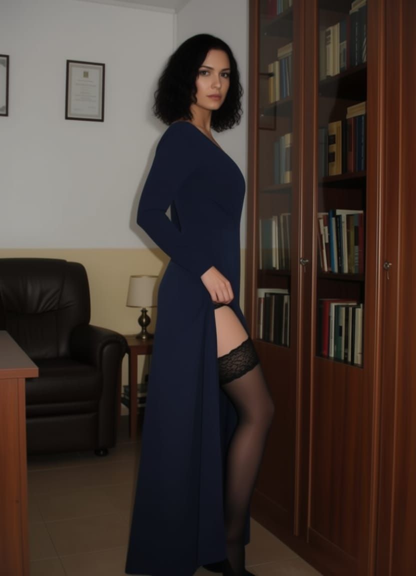 Woman Poses With Lace Stockings Visible