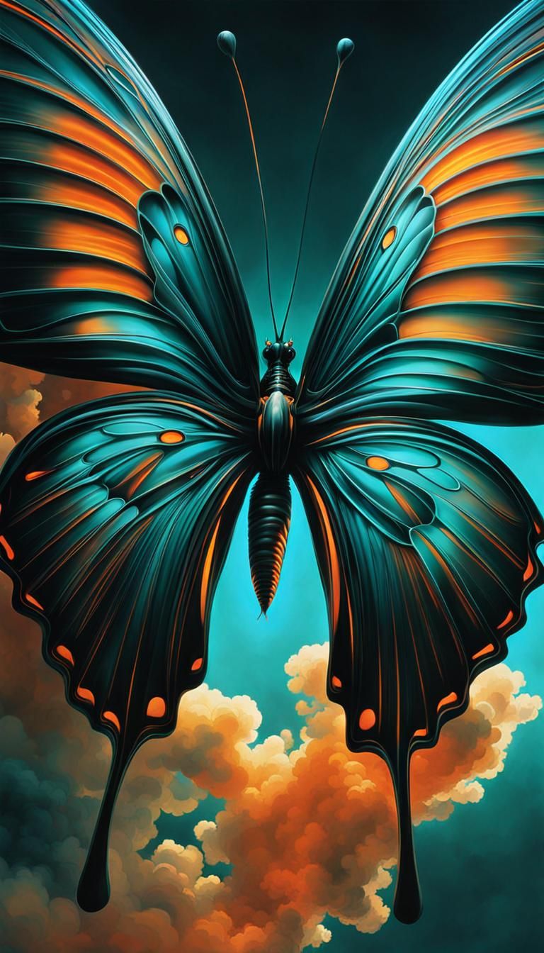 Teal and Orange Smoke Butterfly: Fantasy Art
