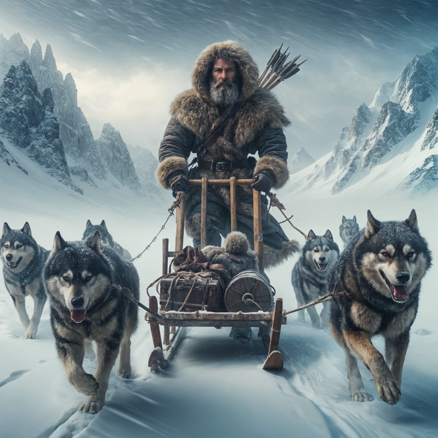 Arctic Explorer and Dog Sled Team