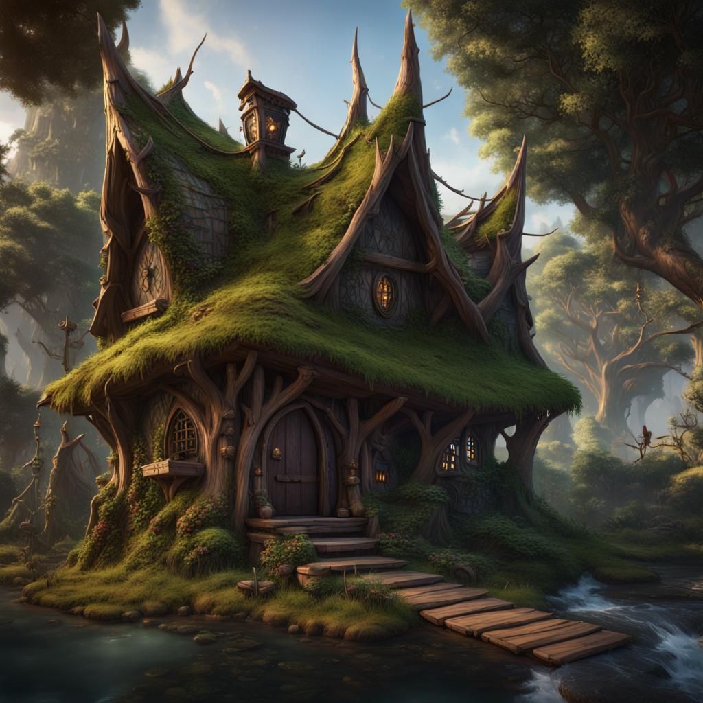Detailed Wood Elf House in Fantasy Art