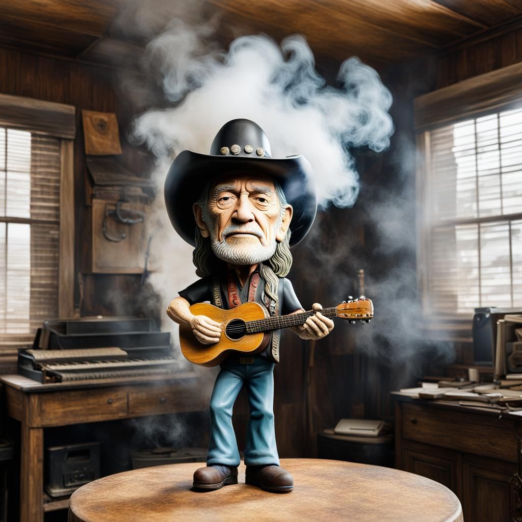 Willie Nelson Bobblehead in Smoky Hippy Apartment