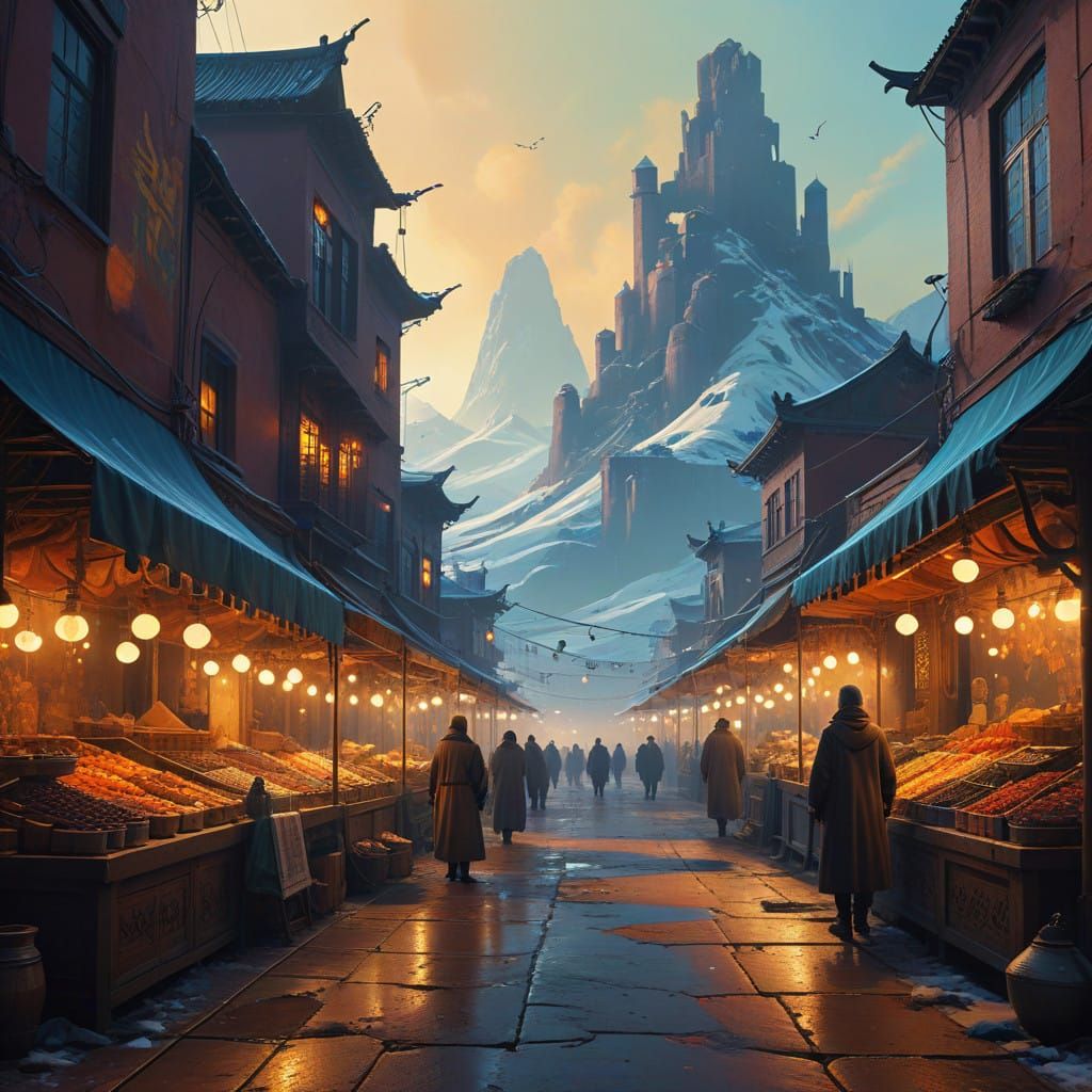 Vibrant Eastern-Inspired Bazaar in Soft Golden Light